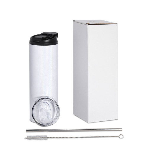 20OZ Skinny Tumbler with two Lids - White Sparkle