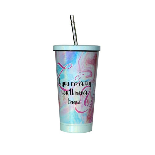 450ml Stainless Steel Rainbow Straw Mug - Sparkle Green