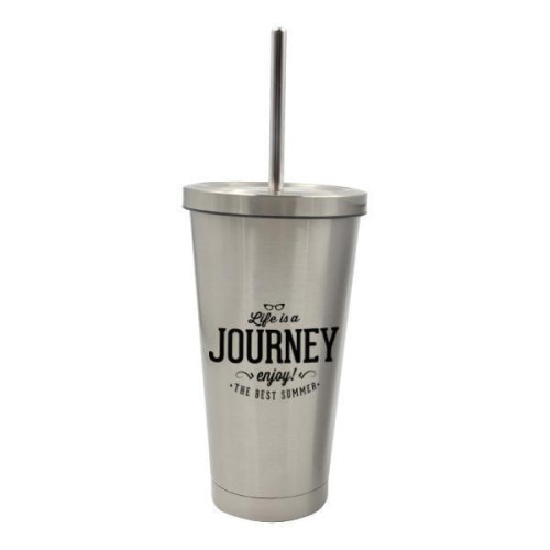 450ml Stainless Steel Thermos Straw Mug - Silver