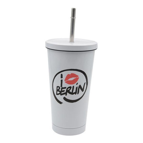 450ml Stainless Steel Thermos Straw Mug - White