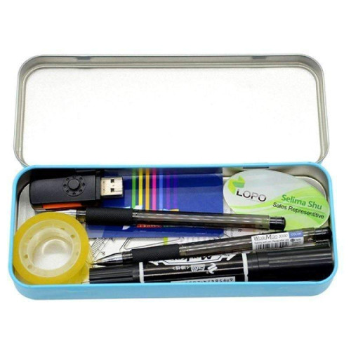 Blue Stationary metal tin