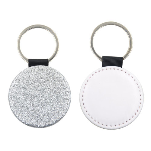 Round Silver Glitter - PU Leather Keyring