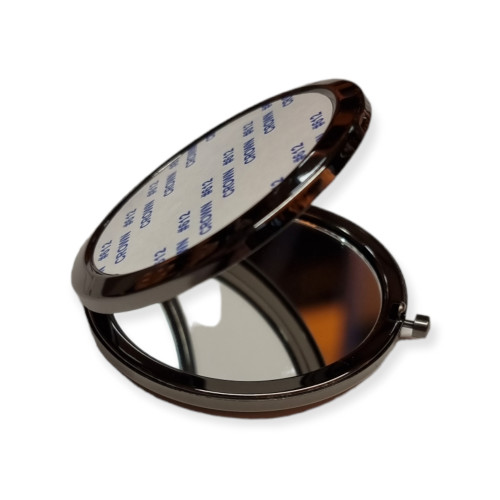 Round Compact Pocket Mirror - Smoked black