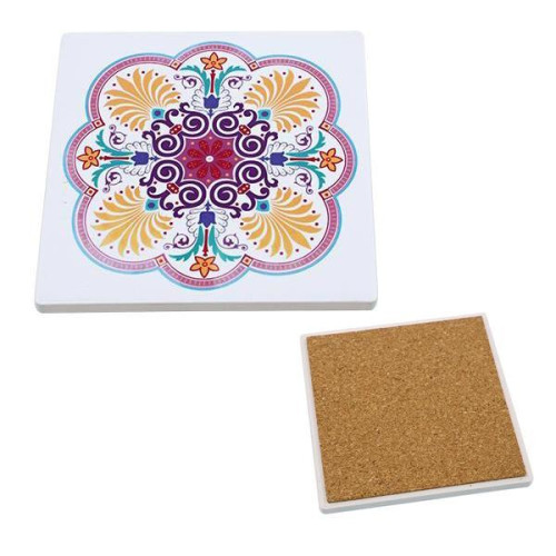 Square Sandstone Coaster - W/Cork- 4.25 inch