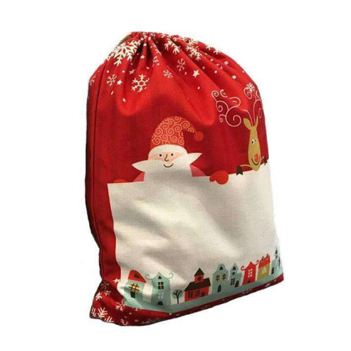 Pre-Printed Linen Drawstring Xmas Sack - 50 x 66 cm - Red Large