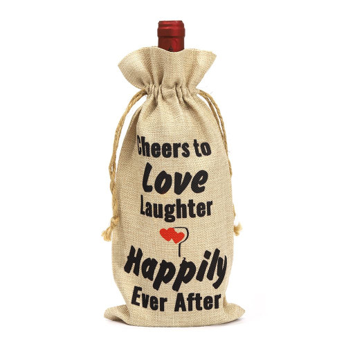 Faux Burlap Drawstring Bottle Bag - 17 x 34 cm