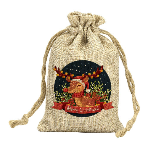 Faux Burlap Drawstring Bag - 13.5 x 9 cm