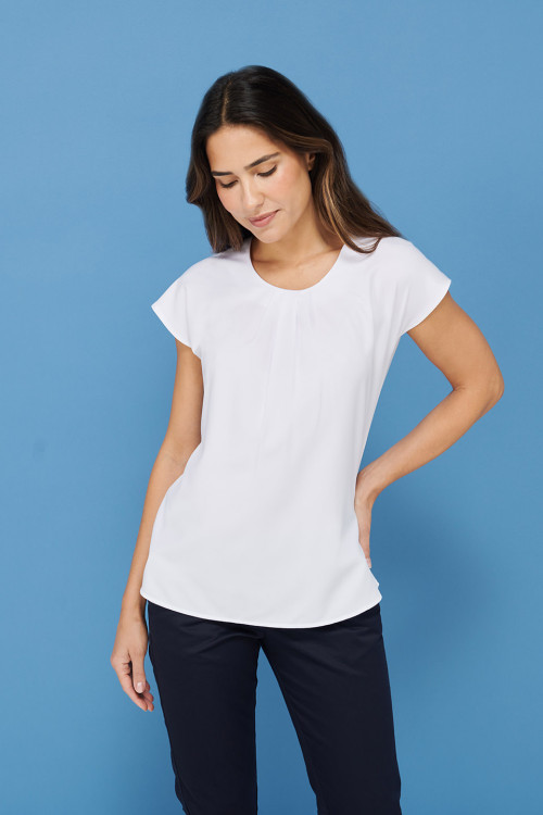 Womens Pleat Front Short Sleeve Blouse