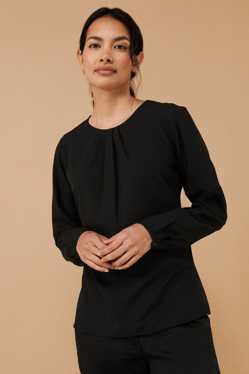 Womens Pleat Front Long Sleeve Blouse