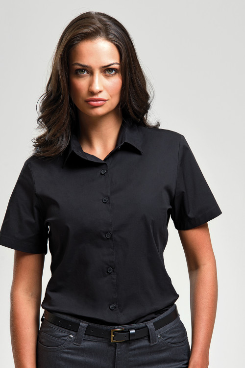 Womens Stretch Fit Cotton Poplin Short Sleeve Blouse