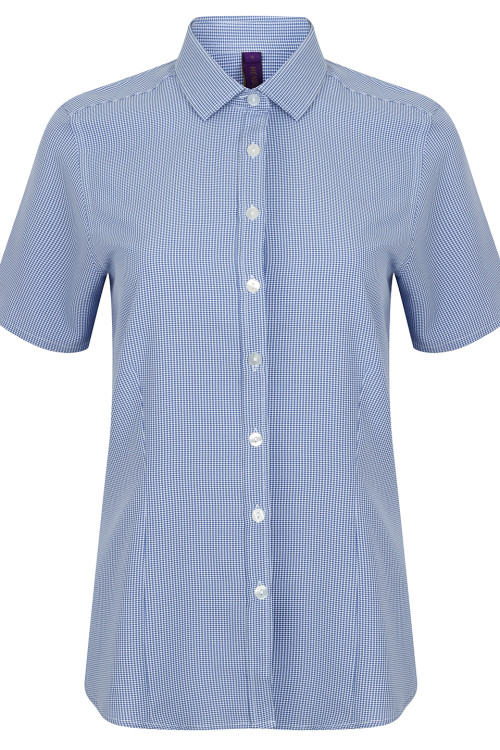 Womens Gingham Pufy Wicking Short Sleeve Shirt