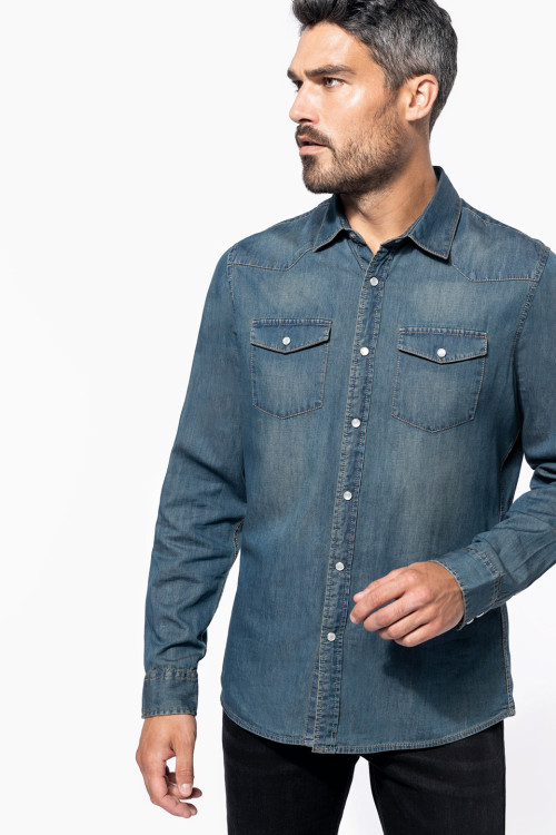 Mens Long-Sleeved Denim Shirt