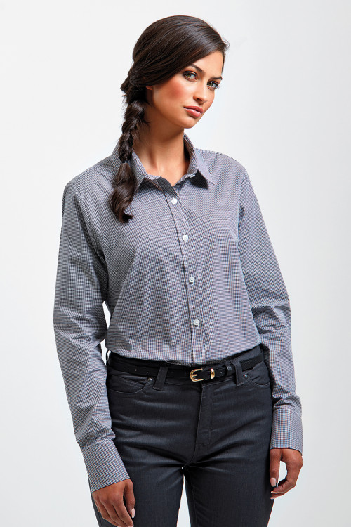 Womens Microcheck (Gingham) Long Sleeve Cotton Shirt