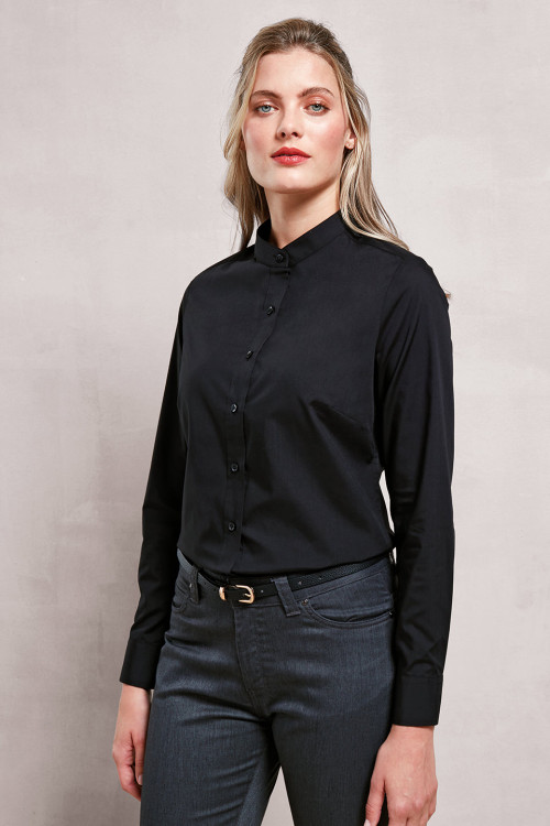 Womens Banded Collar 'Grandad' Shirt