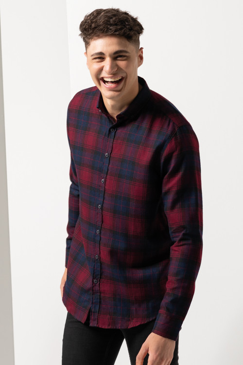 Brushed Check Casual Shirt With Button-Down Collar