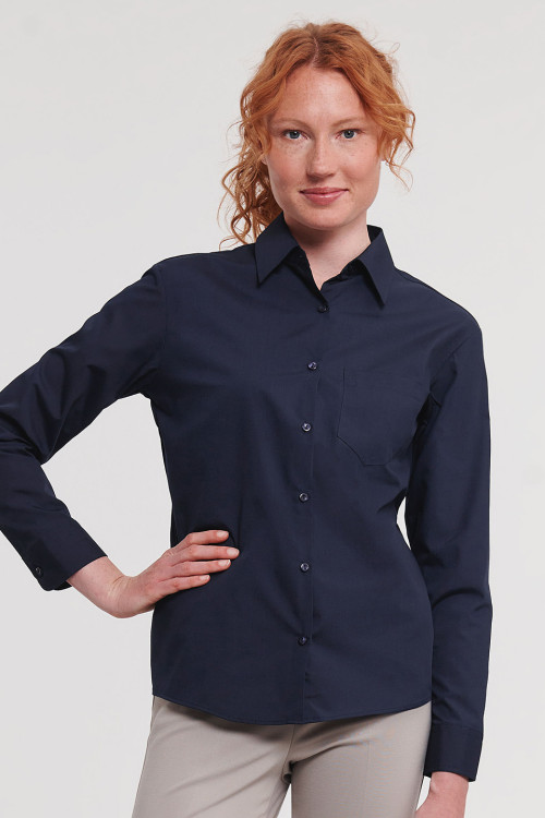 Womens Long Sleeve Polycotton Easycare Poplin Shirt