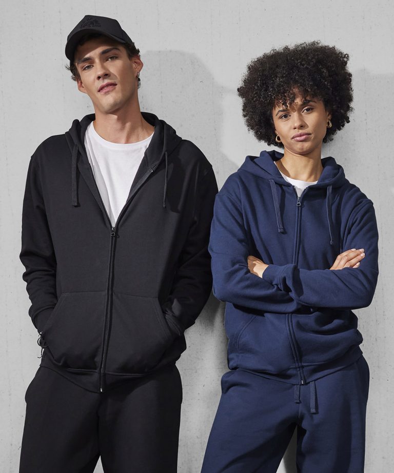 man and women wearing zippy hoodies