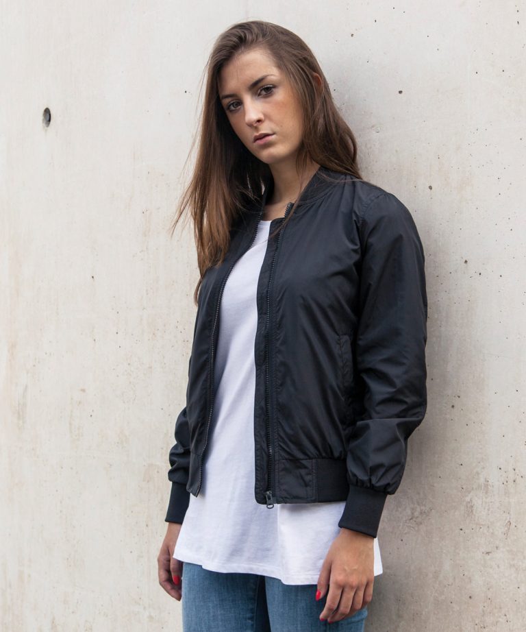 Build Your Brand &#8211; Womens Nylon Bomber Jacket BY044, Vivid Promotion Workwear