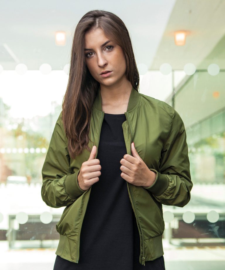 Build Your Brand - Womens Nylon Bomber Jacket BY044