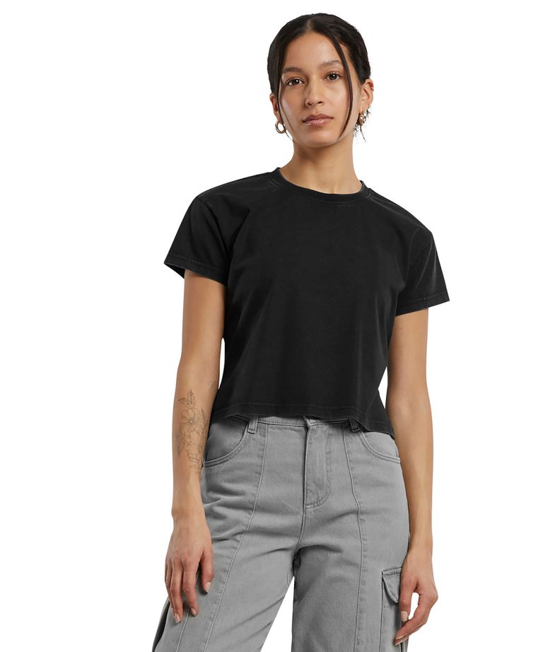 Build Your Brand &#8211; Womens Vintage Cropped Tee BY305, Vivid Promotion Workwear