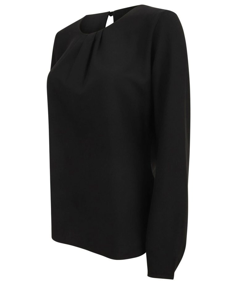 Henbury &#8211; Womens Pleat Front Long Sleeve Blouse HB598, Vivid Promotion Workwear