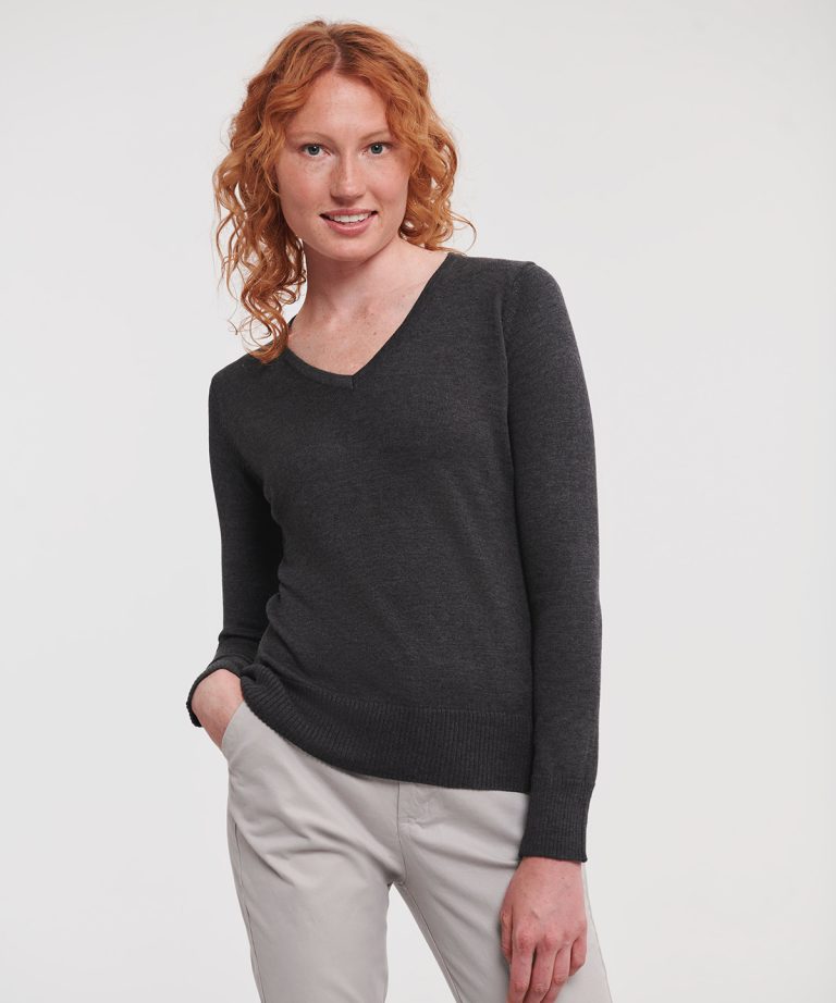 Russell Collection &#8211; Womens V-Neck Knitted Sweater J710F, Vivid Promotion Workwear