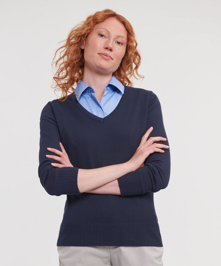 Russell Collection &#8211; Womens V-Neck Knitted Sweater J710F, Vivid Promotion Workwear