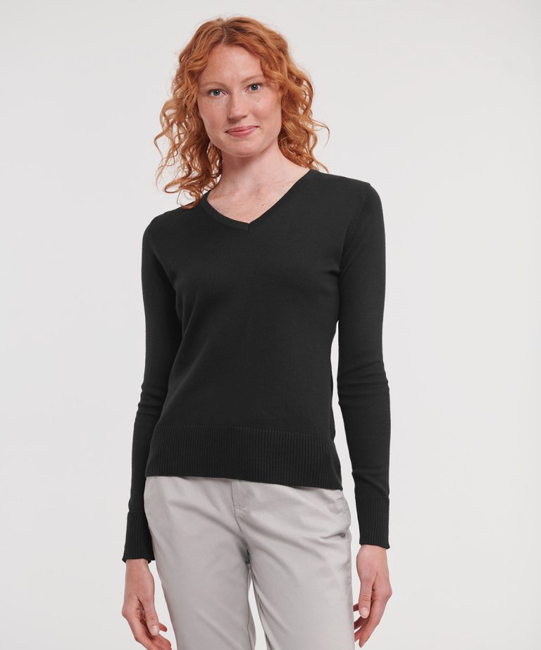 Russell Collection &#8211; Womens V-Neck Knitted Sweater J710F, Vivid Promotion Workwear