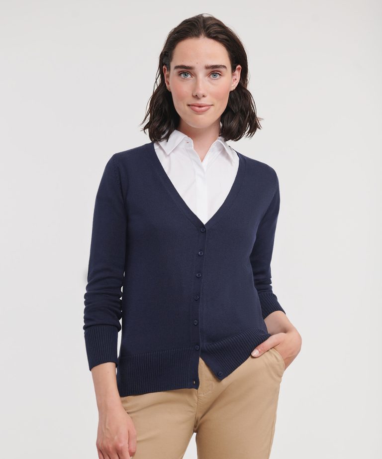 Russell Collection &#8211; Womens V-Neck Knitted Cardigan J715F, Vivid Promotion Workwear