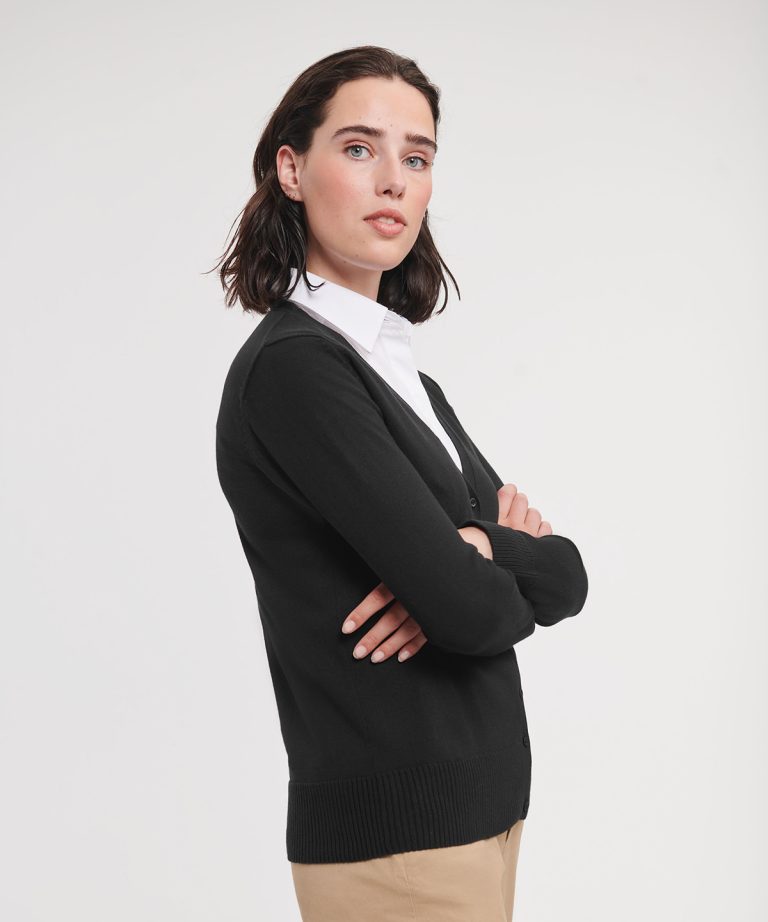 Russell Collection &#8211; Womens V-Neck Knitted Cardigan J715F, Vivid Promotion Workwear