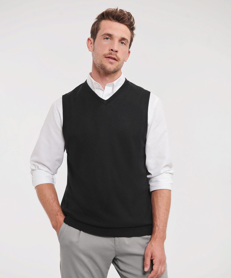 Russell Collection &#8211; V Neck Sleeveless Knitted Sweater J716M, Vivid Promotion Workwear