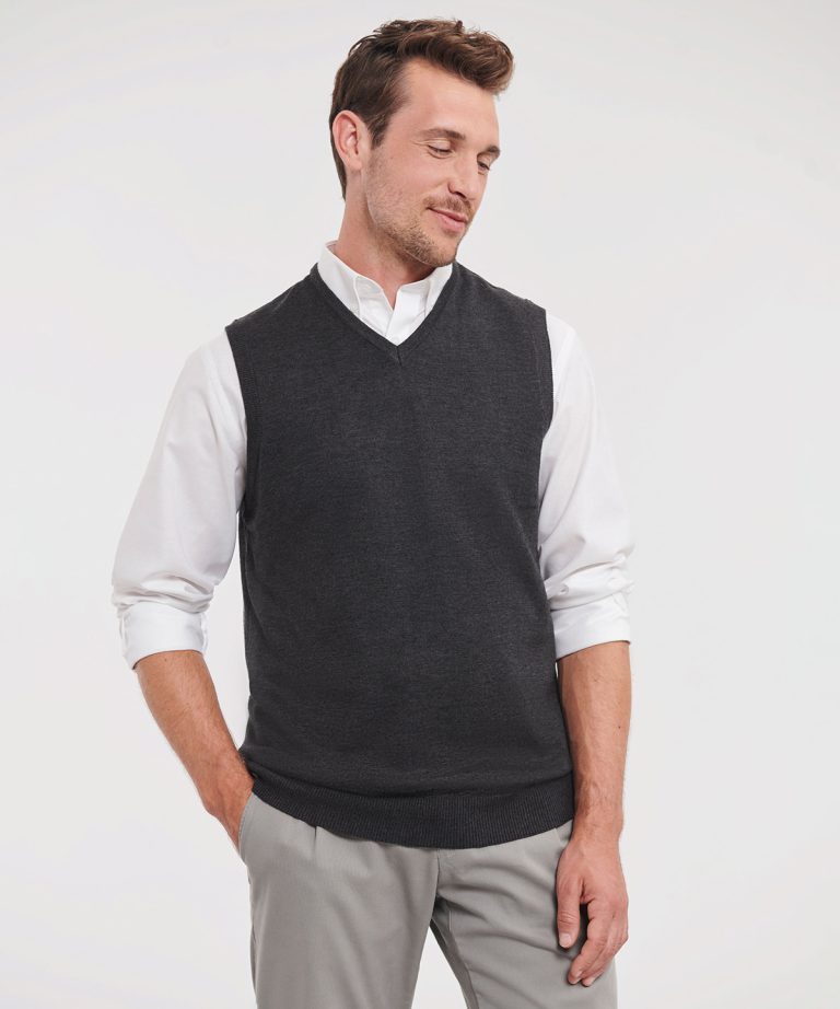Russell Collection &#8211; V Neck Sleeveless Knitted Sweater J716M, Vivid Promotion Workwear