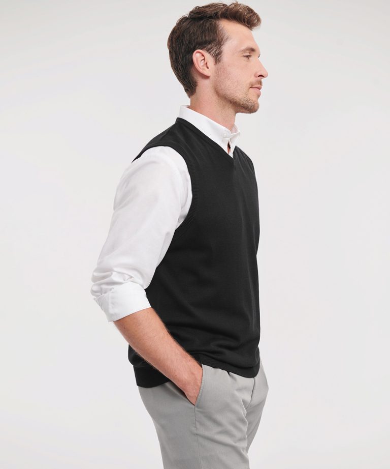 Russell Collection &#8211; V Neck Sleeveless Knitted Sweater J716M, Vivid Promotion Workwear
