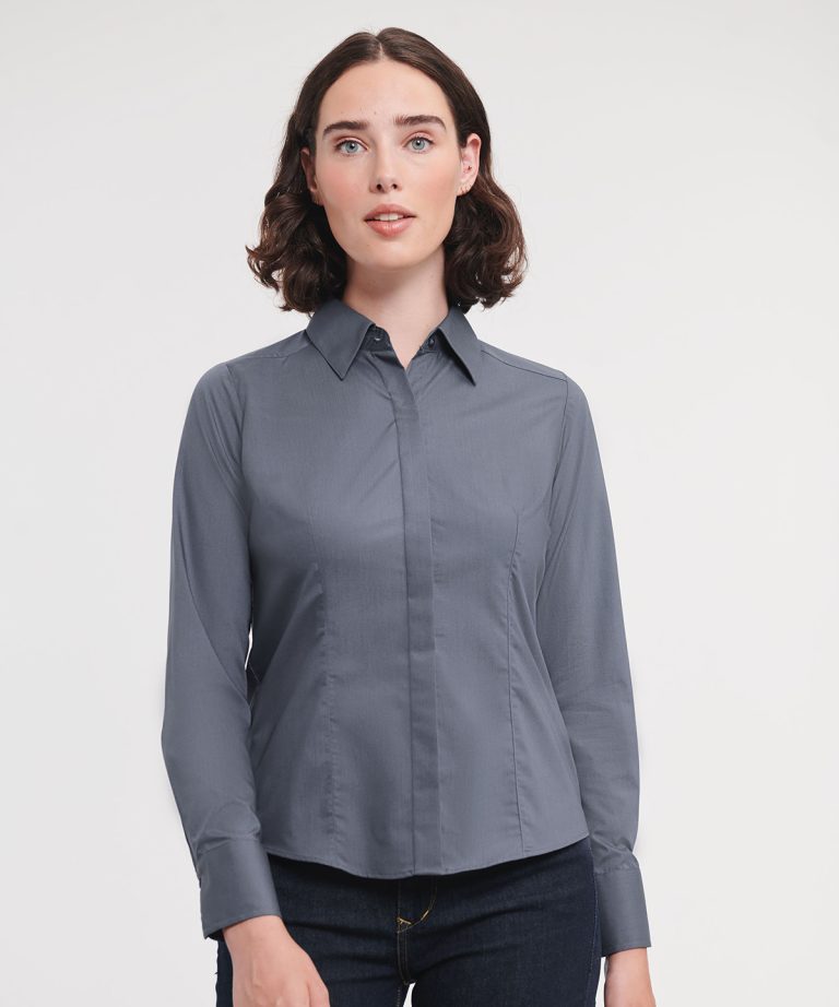 Alternative view of Russell Collection - Womens Long Sleeve Polycotton Easycare Fitted Poplin Shirt J924F