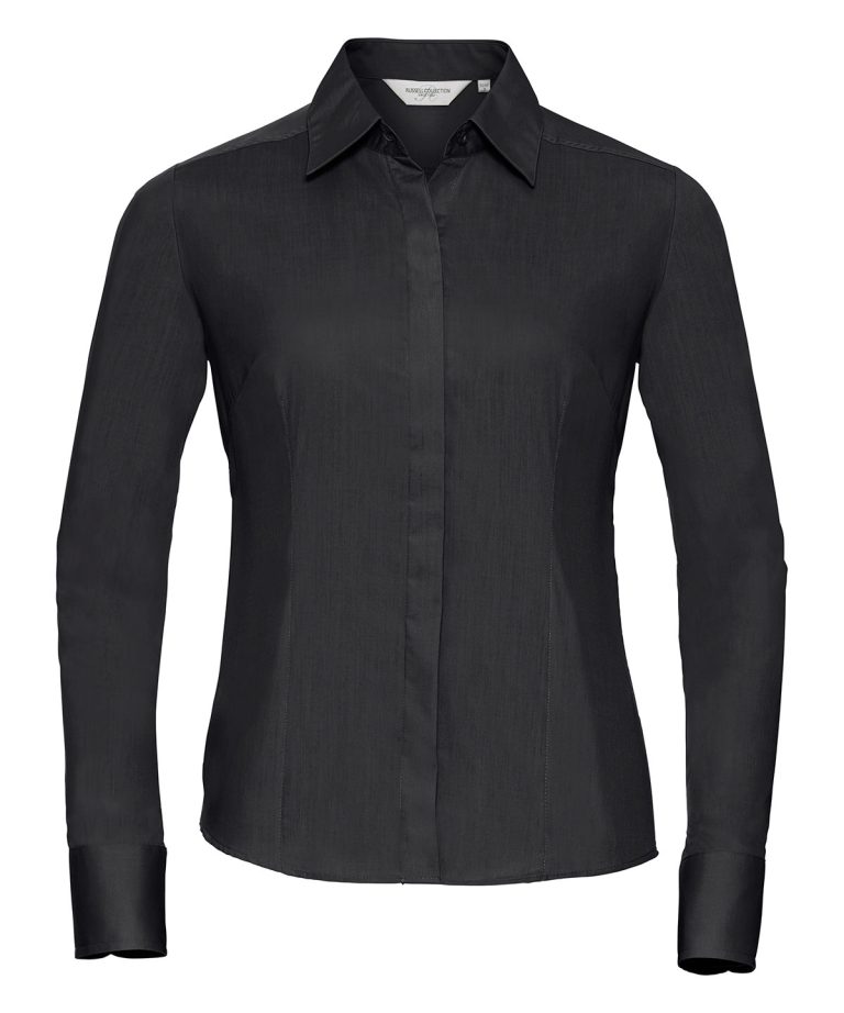 Russell Collection &#8211; Womens Long Sleeve Polycotton Easycare Fitted Poplin Shirt J924F, Vivid Promotion Workwear
