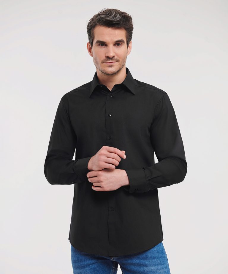 Russell Collection &#8211; Long Sleeve Polycotton Easycare Fitted Poplin Shirt J924M, Vivid Promotion Workwear