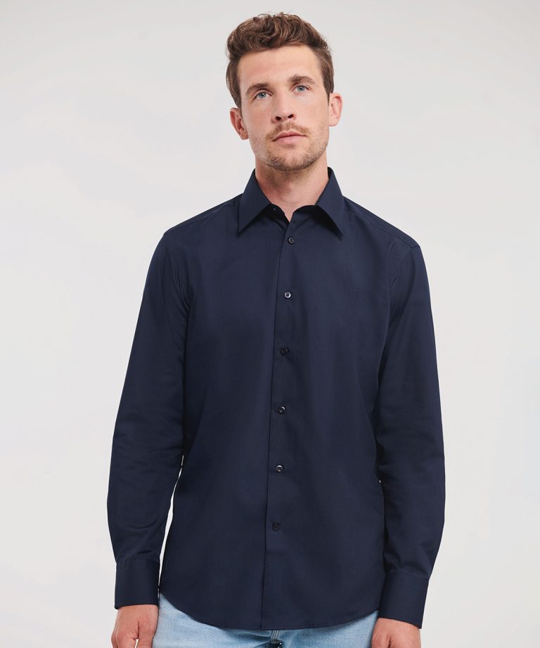 Russell Collection &#8211; Long Sleeve Polycotton Easycare Fitted Poplin Shirt J924M, Vivid Promotion Workwear