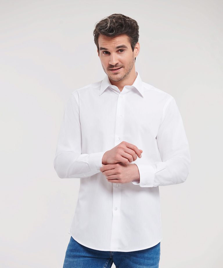 Russell Collection - Long Sleeve Polycotton Easycare Fitted Poplin Shirt J924M