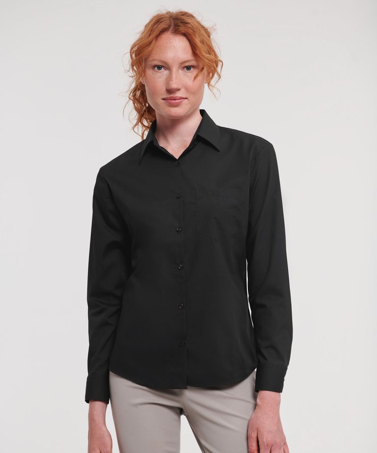 Russell Collection &#8211; Womens Long Sleeve Polycotton Easycare Poplin Shirt J934F, Vivid Promotion Workwear
