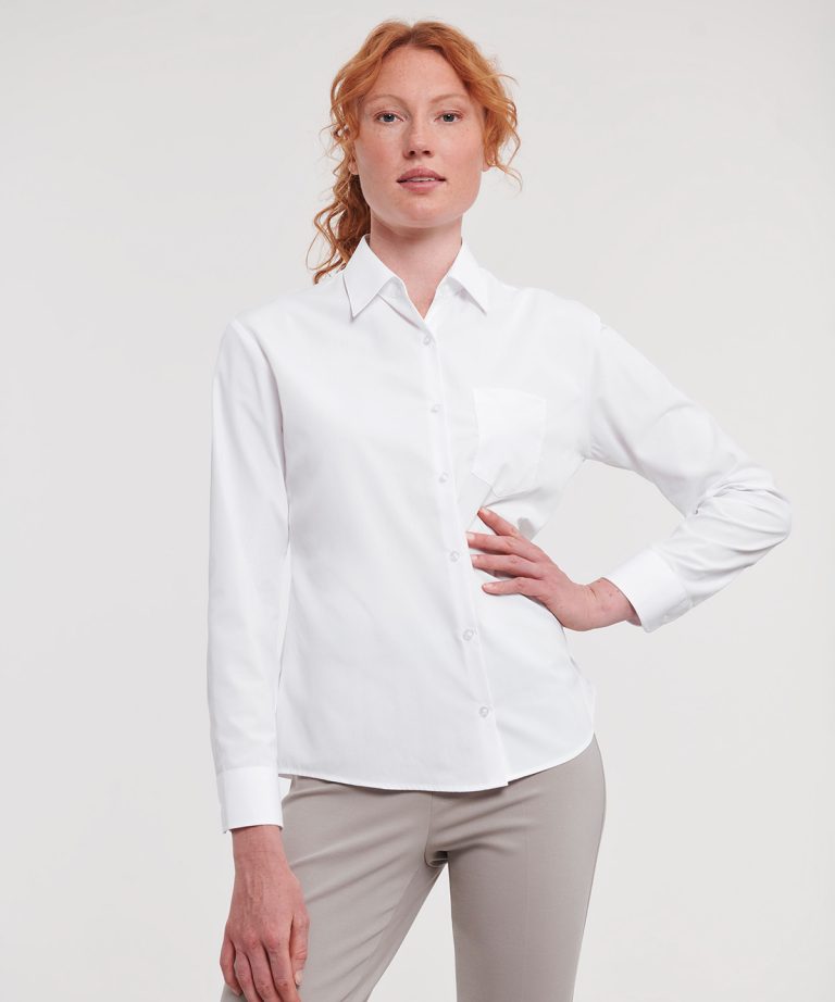 Russell Collection &#8211; Womens Long Sleeve Polycotton Easycare Poplin Shirt J934F, Vivid Promotion Workwear
