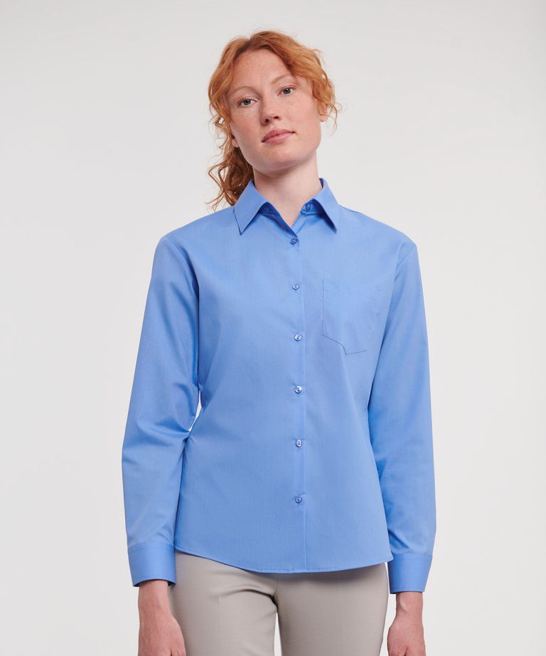 Russell Collection - Womens Long Sleeve Polycotton Easycare Poplin Shirt J934F