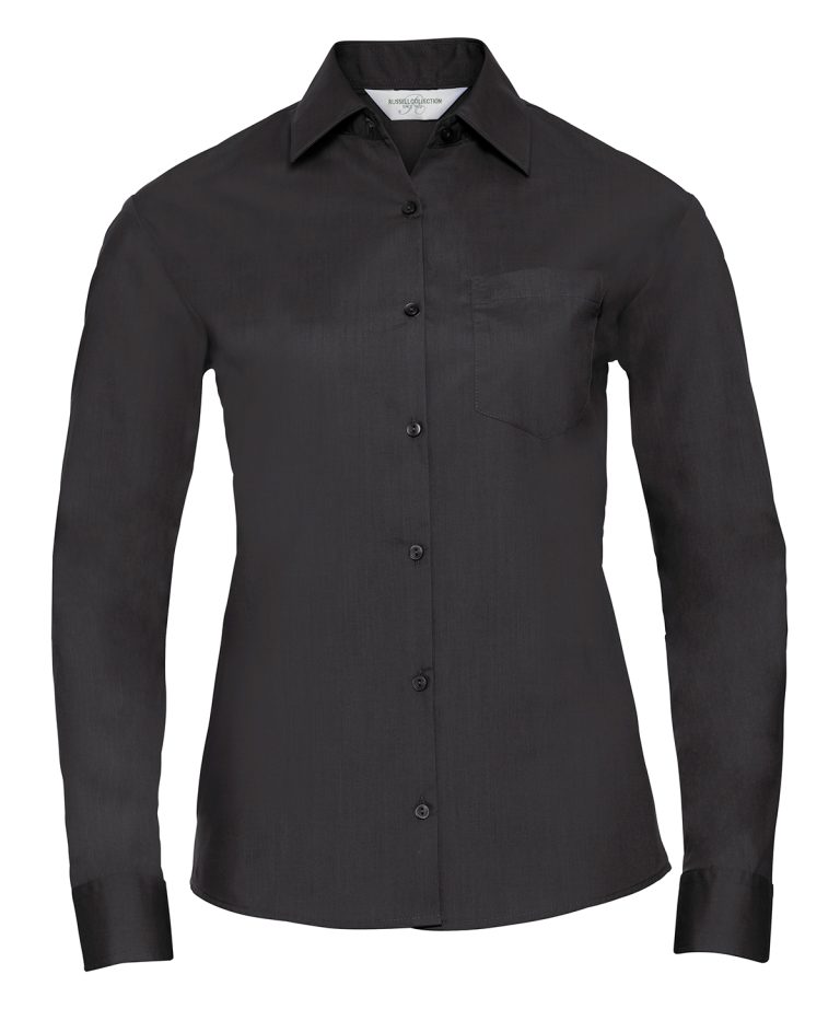 Russell Collection &#8211; Womens Long Sleeve Polycotton Easycare Poplin Shirt J934F, Vivid Promotion Workwear