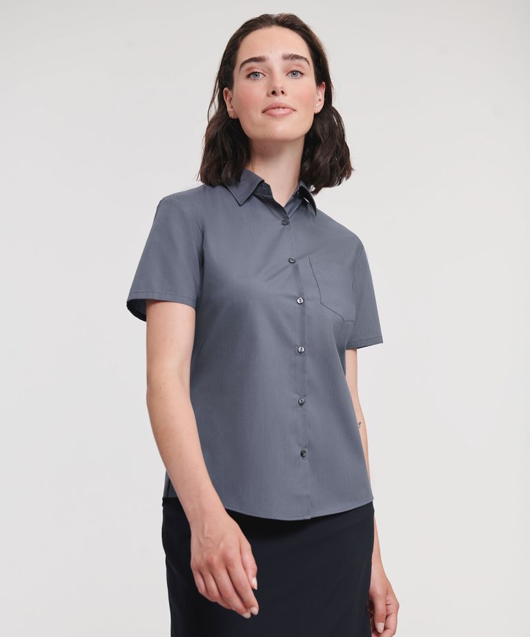Russell Collection - Womens Short Sleeve Polycotton Easycare Poplin Shirt J935F
