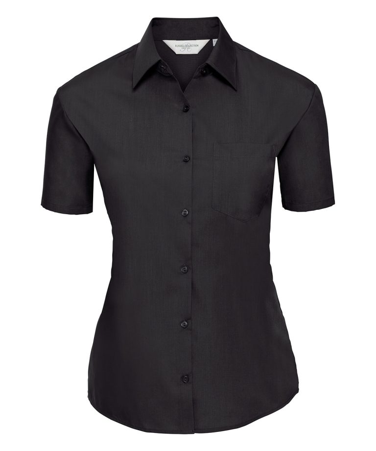 Russell Collection &#8211; Womens Short Sleeve Polycotton Easycare Poplin Shirt J935F, Vivid Promotion Workwear