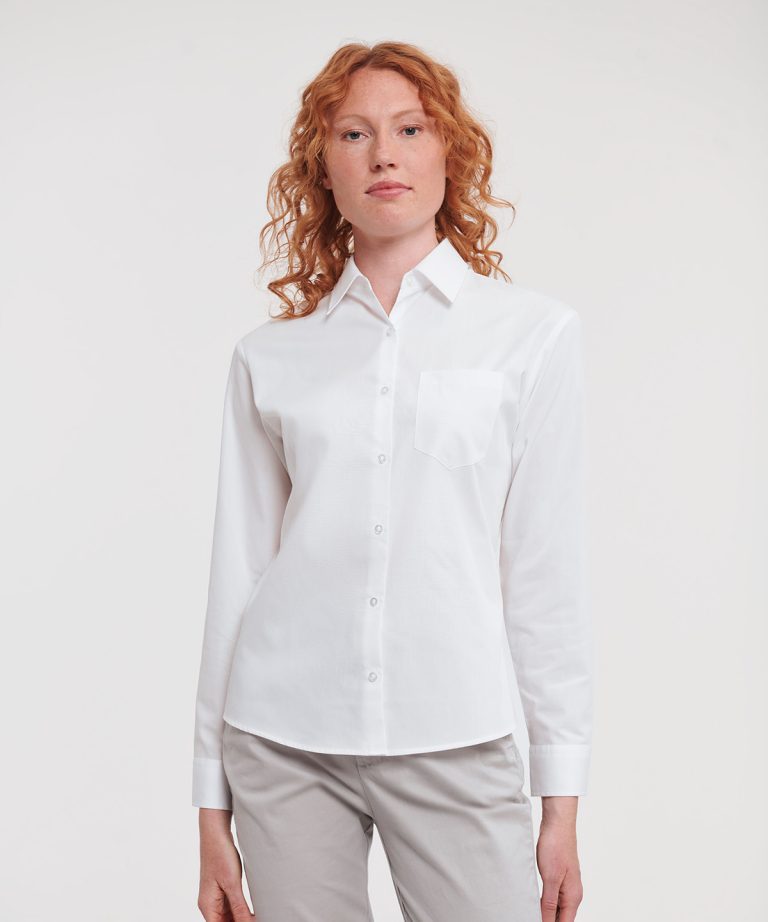 Russell Collection &#8211; Womens Long Sleeve 100% Cotton Poplin Shirt J936F, Vivid Promotion Workwear