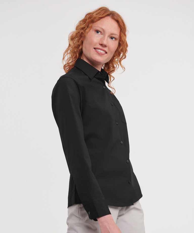 Russell Collection &#8211; Womens Long Sleeve 100% Cotton Poplin Shirt J936F, Vivid Promotion Workwear