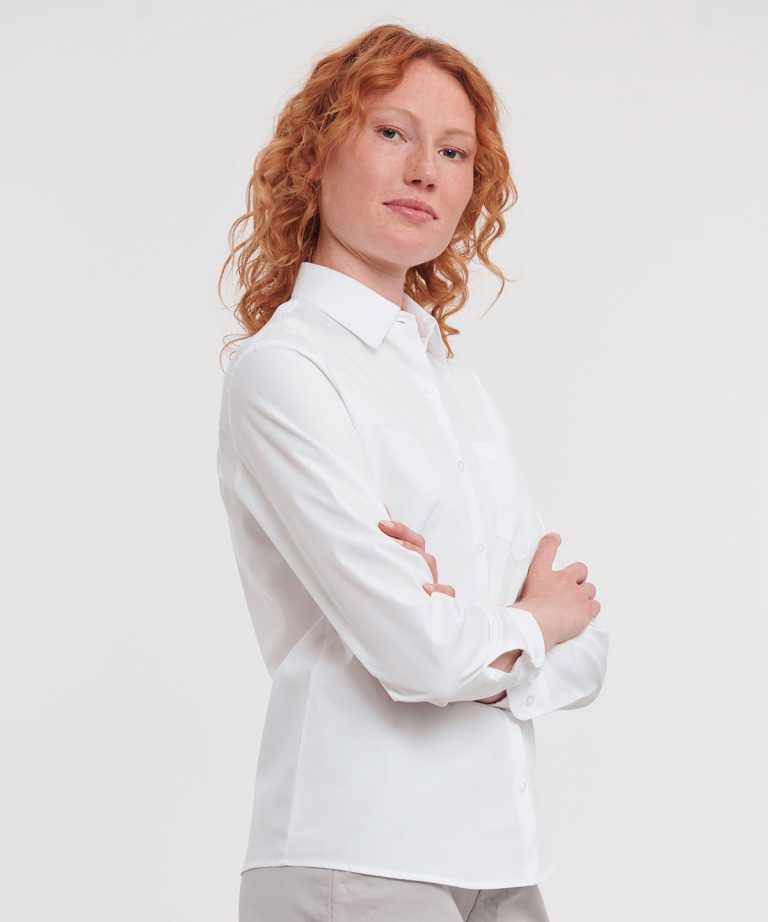 Russell Collection &#8211; Womens Long Sleeve 100% Cotton Poplin Shirt J936F, Vivid Promotion Workwear