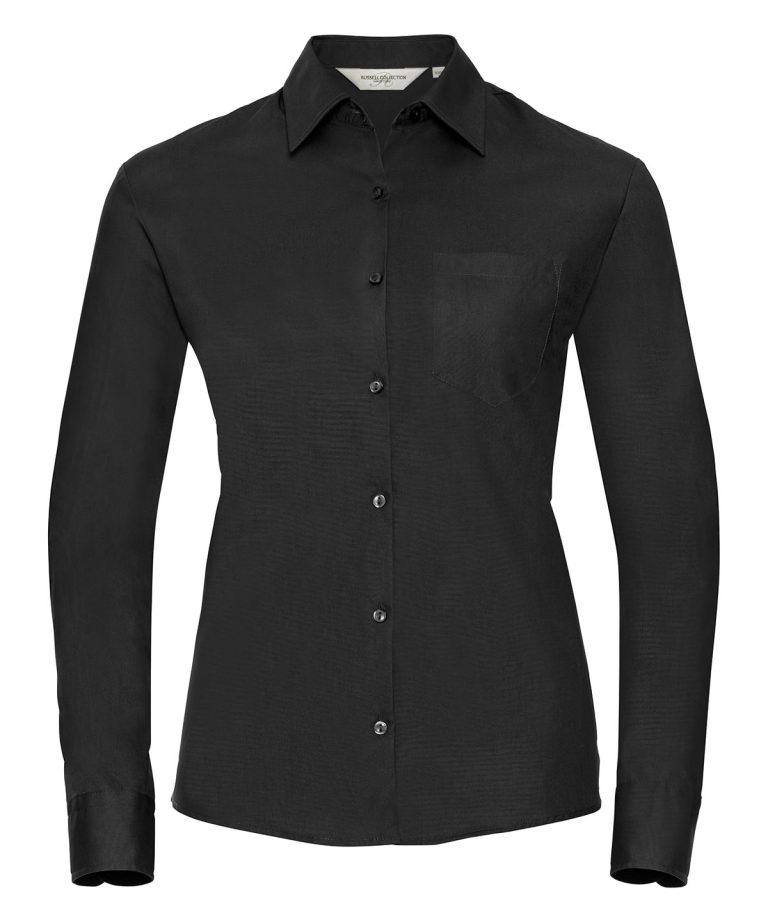 Russell Collection &#8211; Womens Long Sleeve 100% Cotton Poplin Shirt J936F, Vivid Promotion Workwear