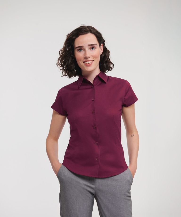 Russell Collection &#8211; Womens Short Sleeve Easycare Fitted Stretch Shirt J947F, Vivid Promotion Workwear