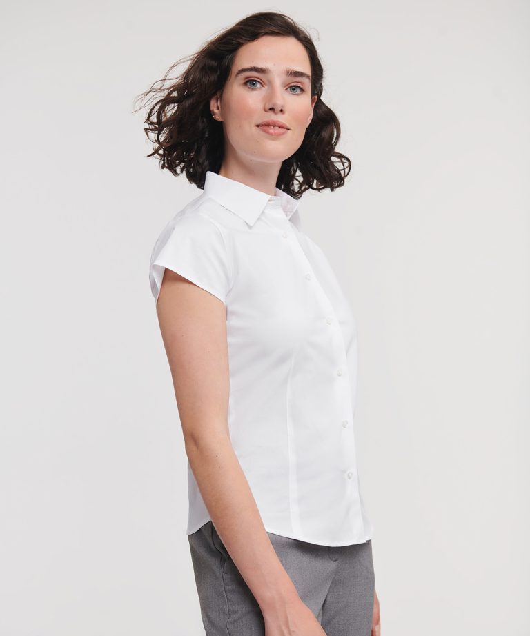 Russell Collection &#8211; Womens Short Sleeve Easycare Fitted Stretch Shirt J947F, Vivid Promotion Workwear